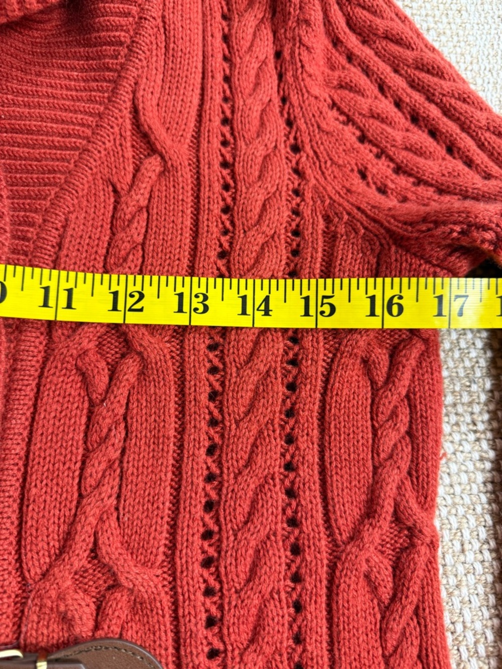 Talbots Rustic Orange Cable Knit Cardigan Buckle Shawl Collar Small - Picture 14 of 14